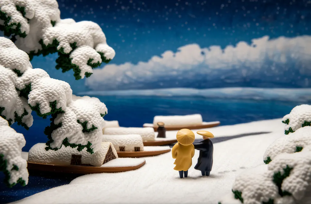 「旅みやげ 第二集 雪の橋立」 川瀬巴水 （1921年）&nbsp;-&nbsp;AI加工 フィギュア風