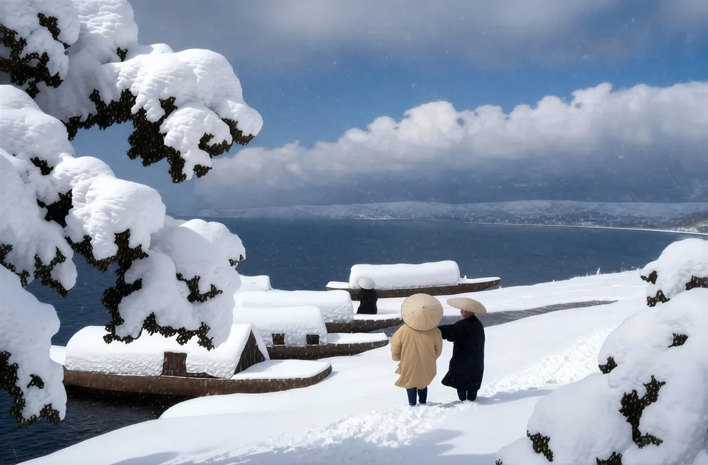 「旅みやげ 第二集 雪の橋立」 川瀬巴水 （1921年）&nbsp;-&nbsp;AI加工 写真風
