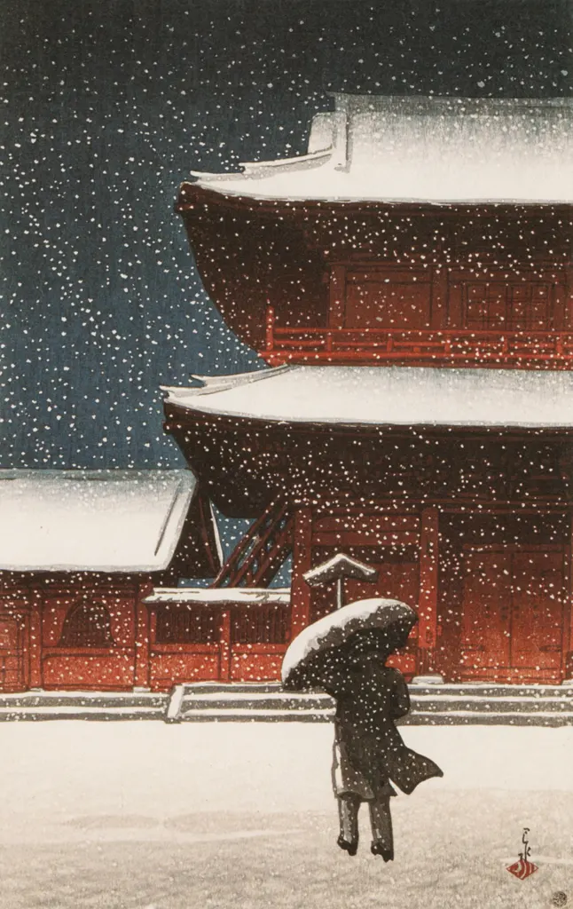 「雪の増上寺」 川瀬巴水 （1922年）&nbsp;-&nbsp;川瀬巴水作品集より