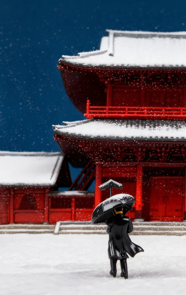 「雪の増上寺」 川瀬巴水 （1922年）&nbsp;-&nbsp;AI加工 フィギュア風