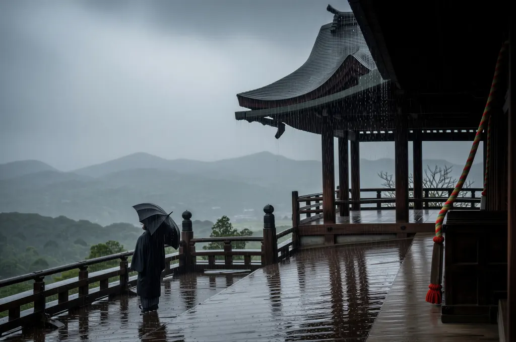 「旅みやげ 第二集 雨の清水寺」 川瀬巴水 （1921年）&nbsp;-&nbsp;AI加工 写真風