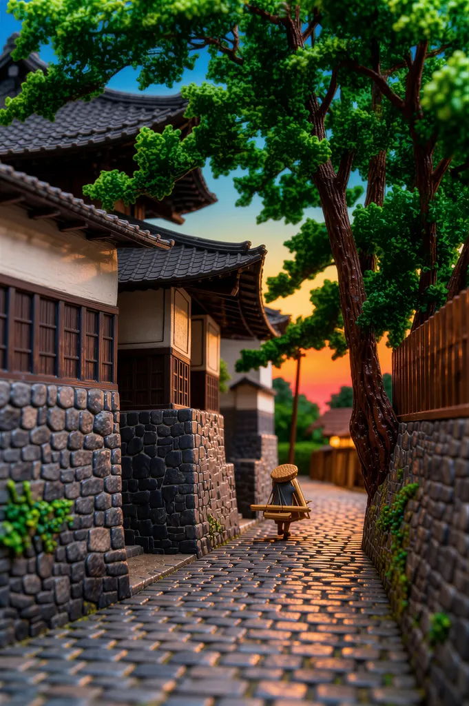 「旅みやげ 第二集 越中氷見光照寺」 川瀬巴水 （1921年）&nbsp;-&nbsp;AI加工 フィギュア風