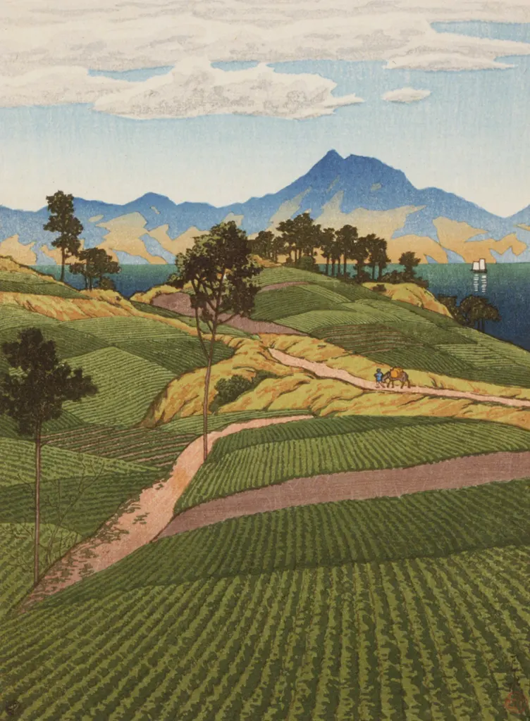 「日本風景選集 天草より見たる温泉ケ嶽」 川瀬巴水 （1922年）&nbsp;-&nbsp;川瀬巴水作品集より
