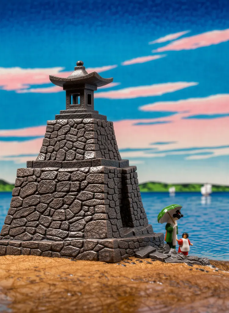 「日本風景選集 ちくぜんはこざき」 川瀬巴水 （1922年）&nbsp;-&nbsp;AI加工 フィギュア風