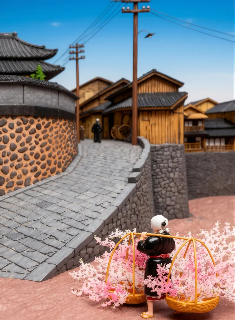 「日本風景選集 長崎金屋町」 川瀬巴水 （1923年）&nbsp;-&nbsp;AI加工 フィギュア風