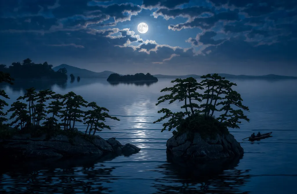 「月の松島」 川瀬巴水 （1919年）&nbsp;-&nbsp;AI加工 写真風