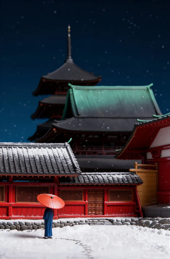 「旅みやげ 第三集 大坂天王寺」 川瀬巴水 （1927年）&nbsp;-&nbsp;AI加工 フィギュア風