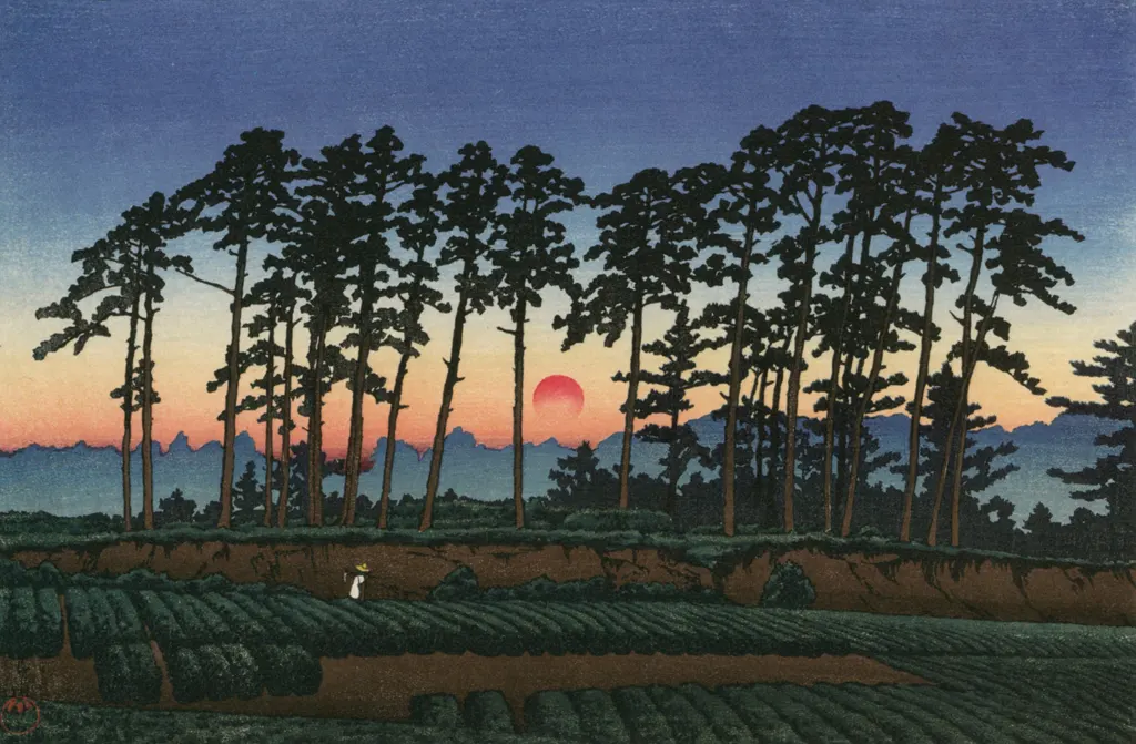 「東京二十景 池上市の倉 （夕陽）」 川瀬巴水 （1928年）&nbsp;-&nbsp;川瀬巴水作品集より