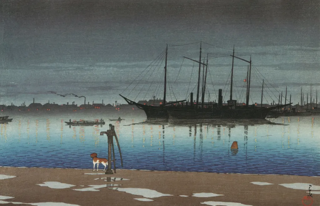「東京二十景 明石町の雨後」 川瀬巴水 （1928年）&nbsp;-&nbsp;川瀬巴水作品集より