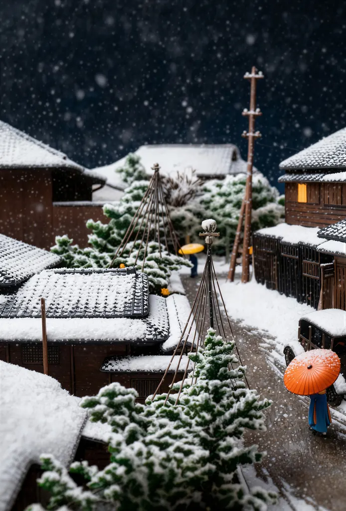 「代地の雪」 川瀬巴水 （1925年）&nbsp;-&nbsp;AI加工 フィギュア風