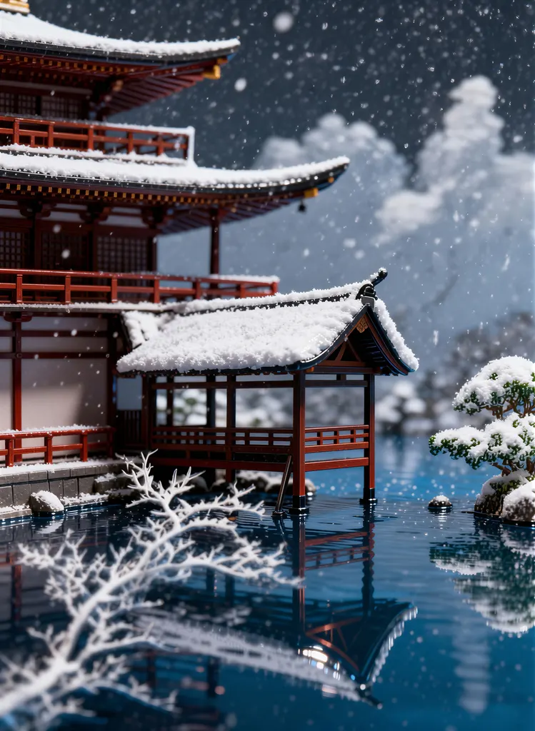 「日本風景選集 雪の金閣寺」 川瀬巴水 （1922年）&nbsp;-&nbsp;AI加工 フィギュア風