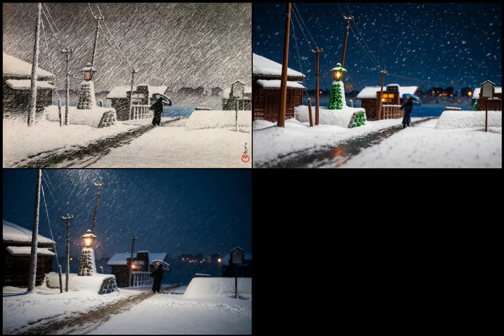 「東京二十景 月島の雪」 川瀬巴水 （1930年）