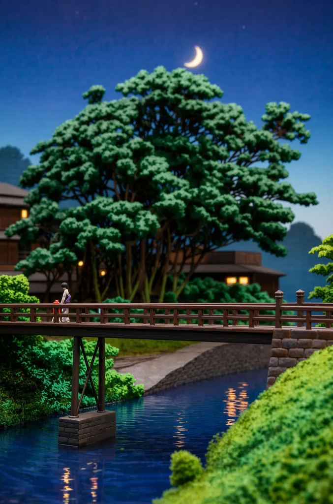 「東京二十景 滝の川」 川瀬巴水 （1929年）&nbsp;-&nbsp;AI加工 フィギュア風