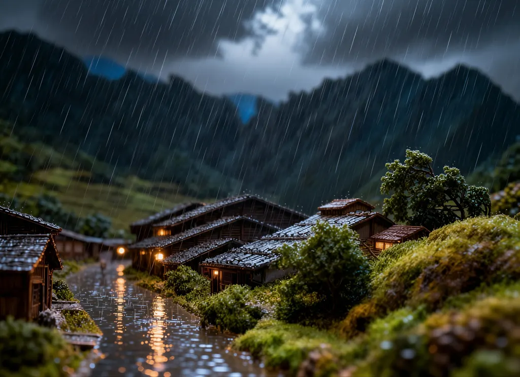 「日本風景選集 木曽の須原」 川瀬巴水 （1925年）&nbsp;-&nbsp;AI加工 フィギュア風