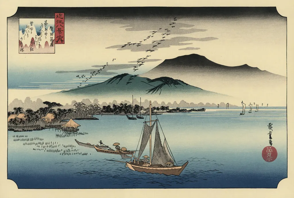 「近江八景之内 堅田落雁」 歌川広重 （1834年頃）&nbsp;-&nbsp;北斎と広重 名所絵より