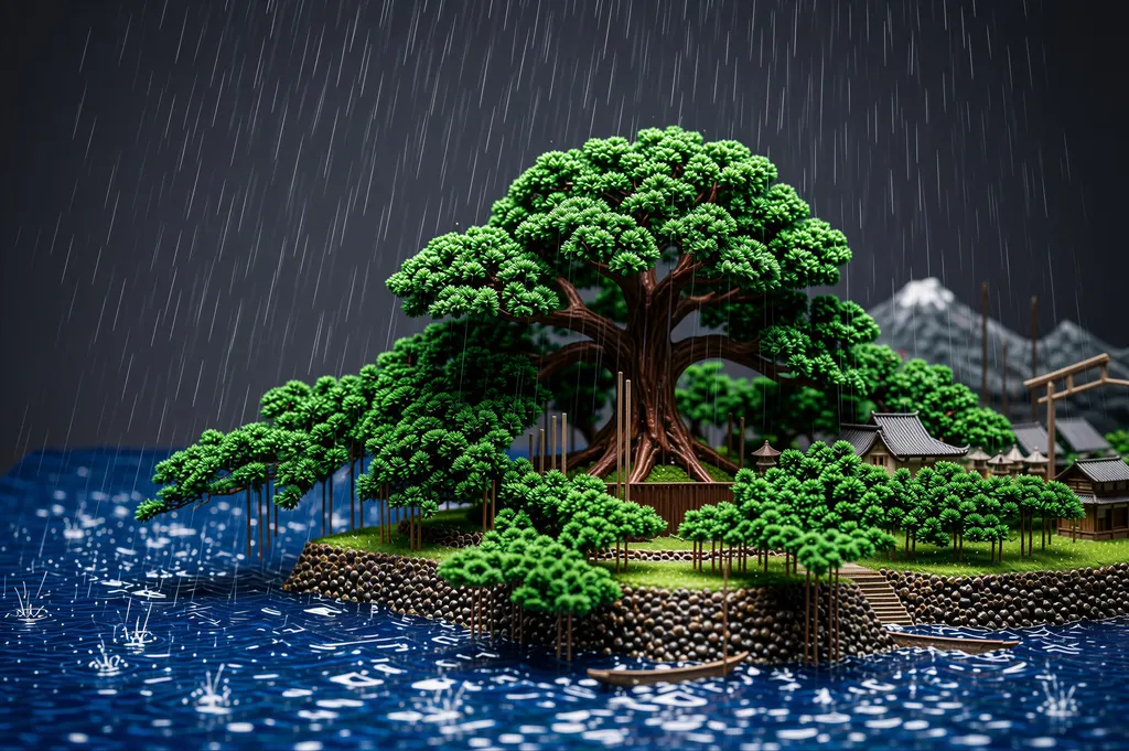 「近江八景之内 唐崎夜雨」 歌川広重 （1834年頃）&nbsp;-&nbsp;AI加工 フィギュア風