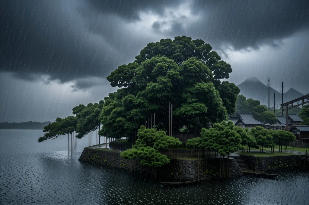 「近江八景之内 唐崎夜雨」 歌川広重 （1834年頃）&nbsp;-&nbsp;AI加工 写真風