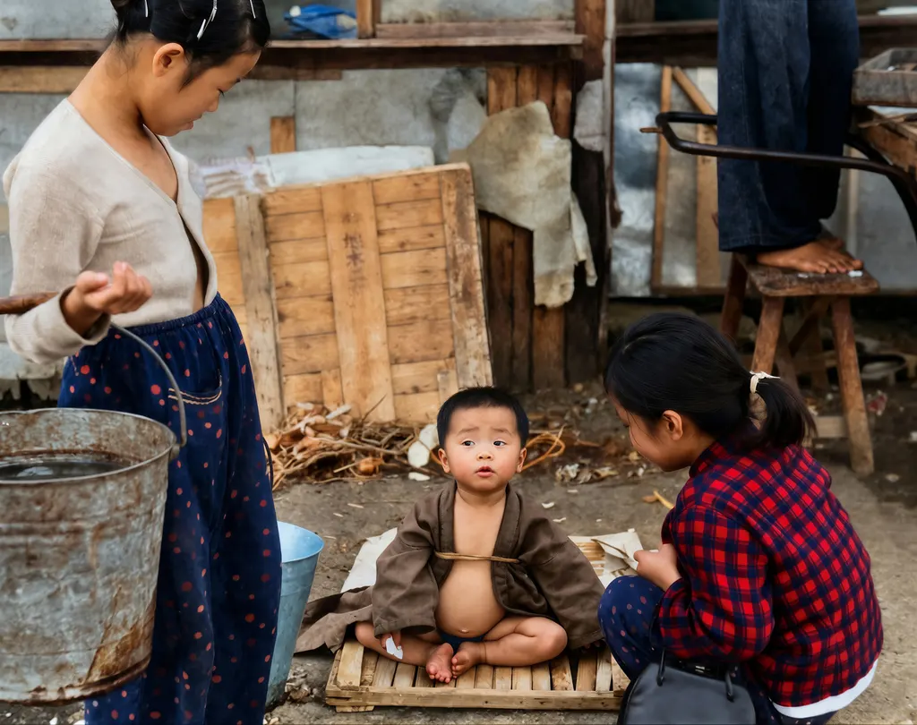 「食べすぎた子 （日の出町界隈の子供）」 船越成江&nbsp;-&nbsp;AI加工 カラー化