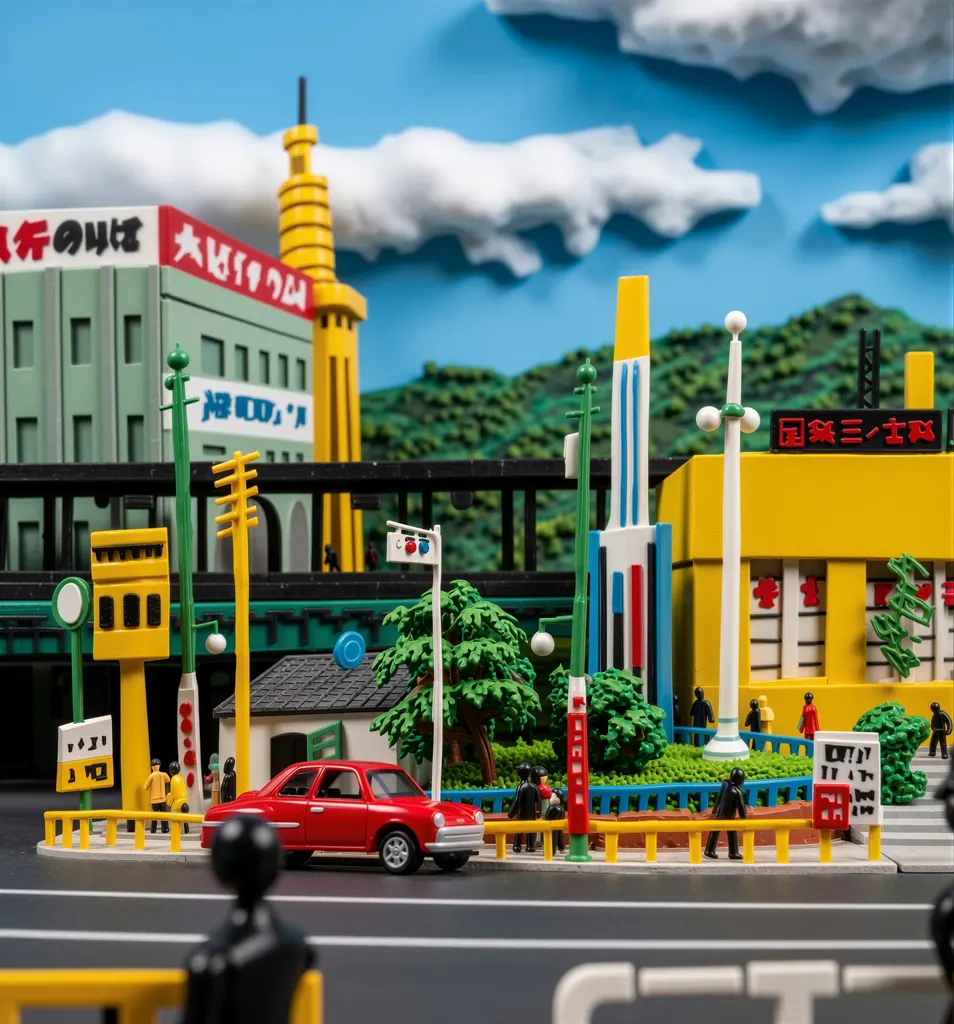 「三の宮駅附近」 川西英 （1965年）&nbsp;-&nbsp;AI加工 フィギュア風