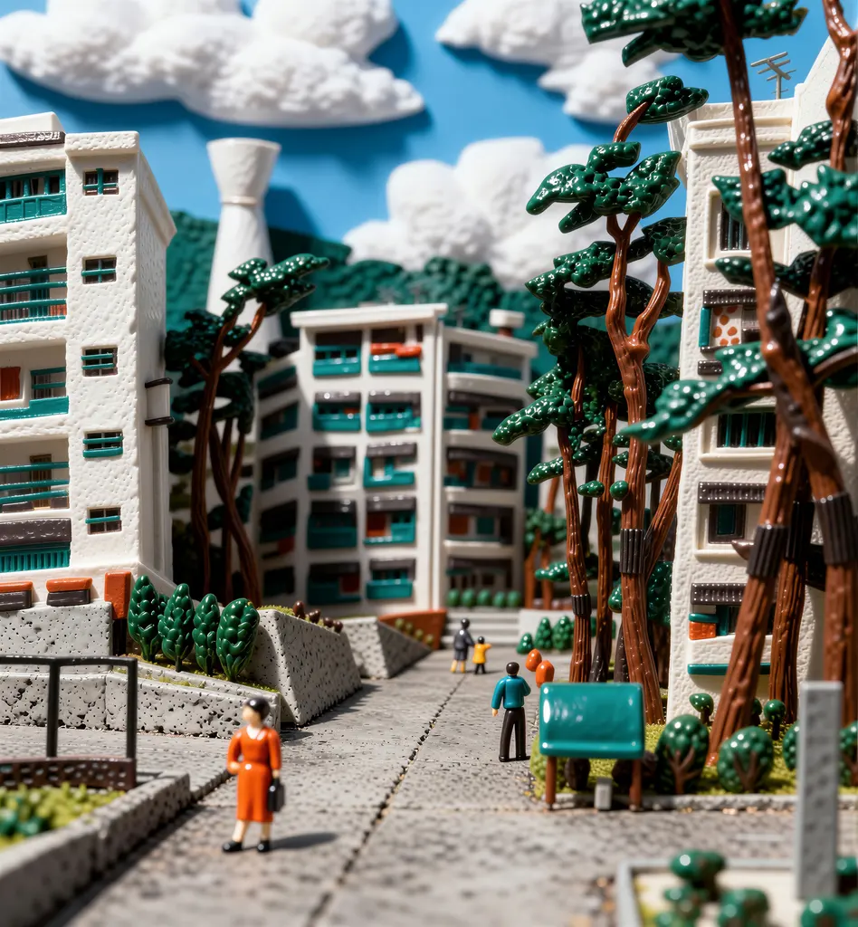 「鴨子ヶ原団地」 川西英 （1965年）&nbsp;-&nbsp;AI加工 フィギュア風