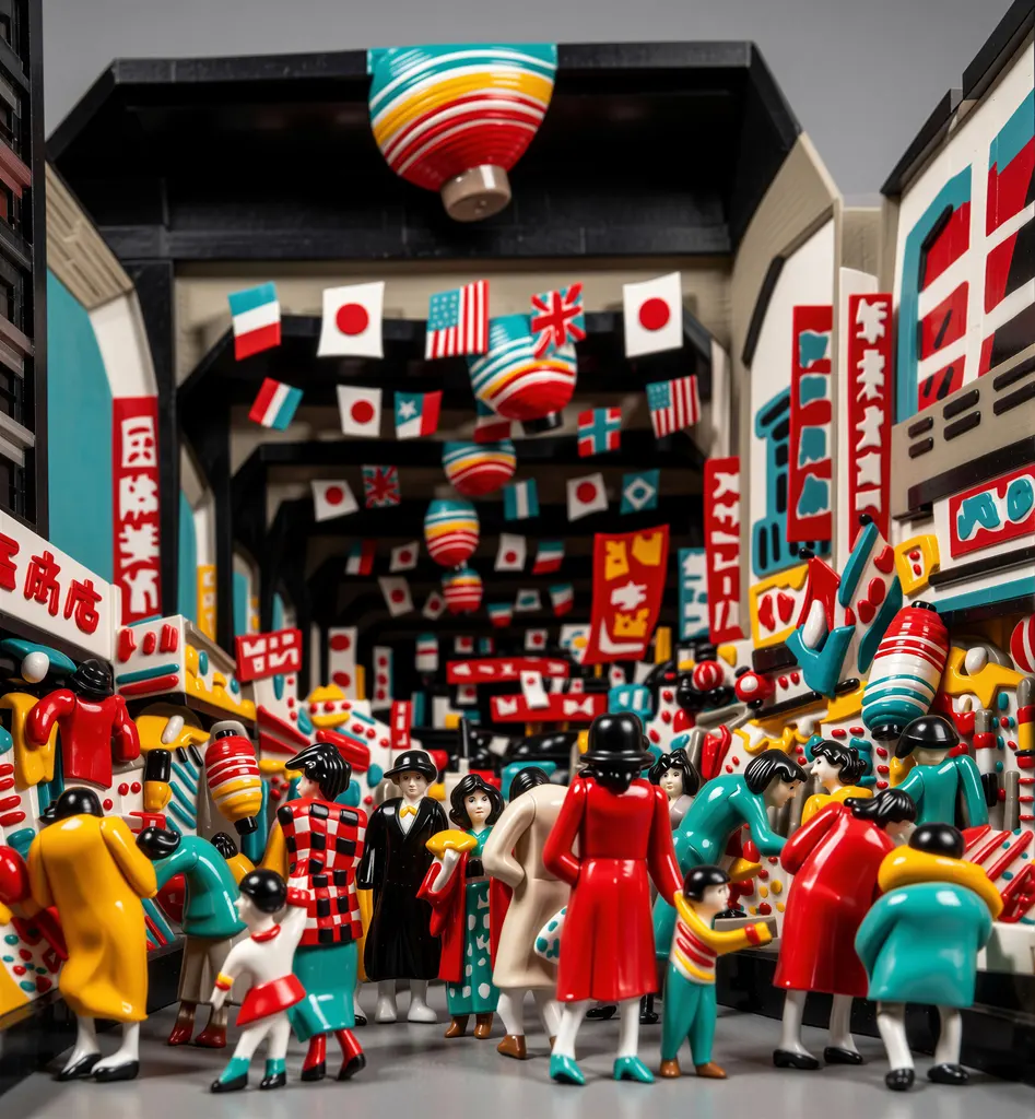 「高架下商店街」 川西英 （1965年）&nbsp;-&nbsp;AI加工 フィギュア風