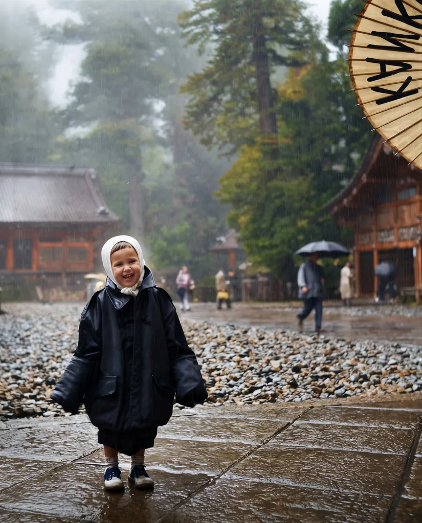 「雨の訪問者 （日光東照宮にて）」 秋元満正&nbsp;-&nbsp;AI加工 カラー化