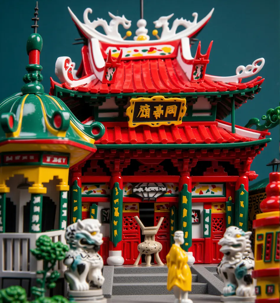 「関帝廟」 川西英 （1965年）&nbsp;-&nbsp;AI加工 フィギュア風