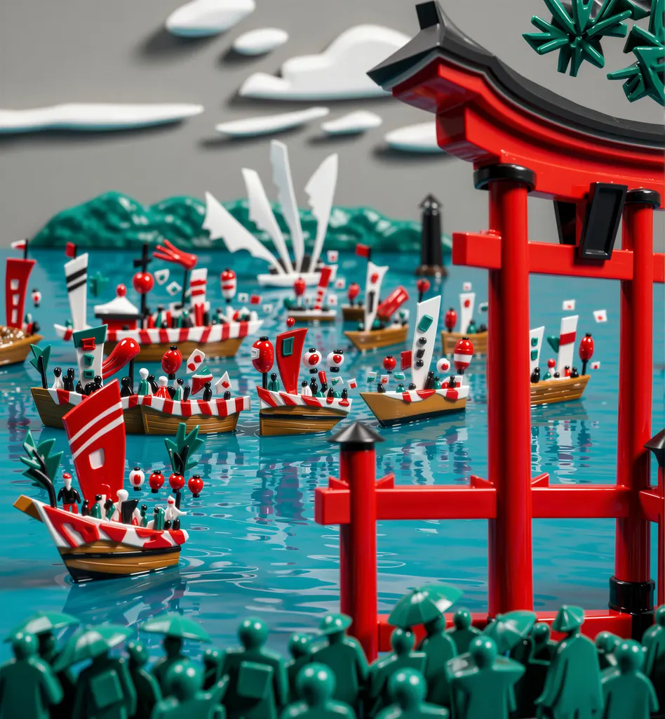 「海神社祭」 川西英 （1965年）&nbsp;-&nbsp;AI加工 フィギュア風