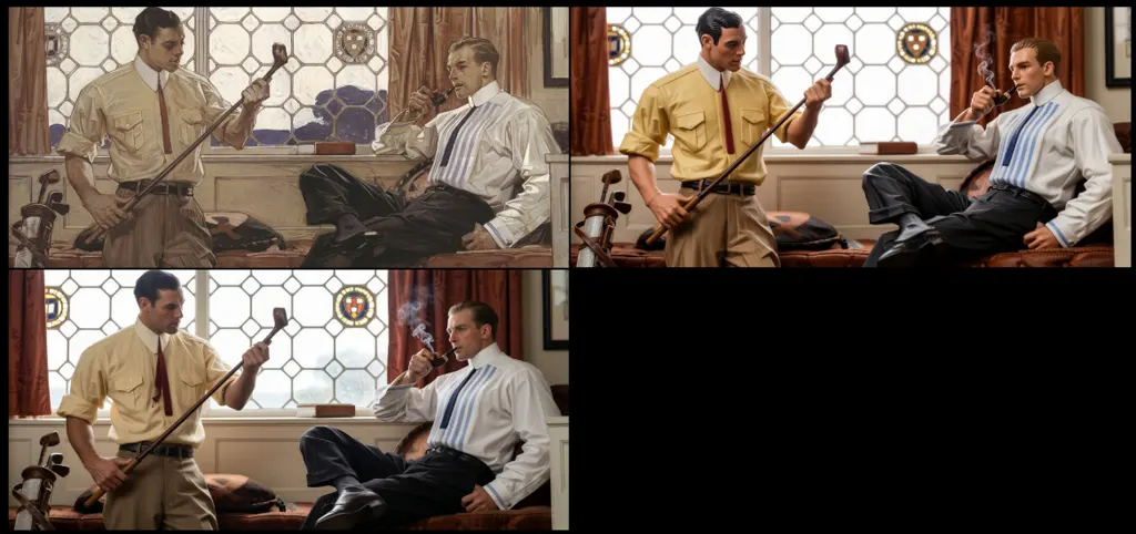 “Men with Golf Clubs (Arrow Collar Advertisement)” by J. C. Leyendecker (1914)
