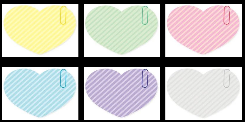 ゼムクリップがついたハートのメッセージカードのイラストとベクター