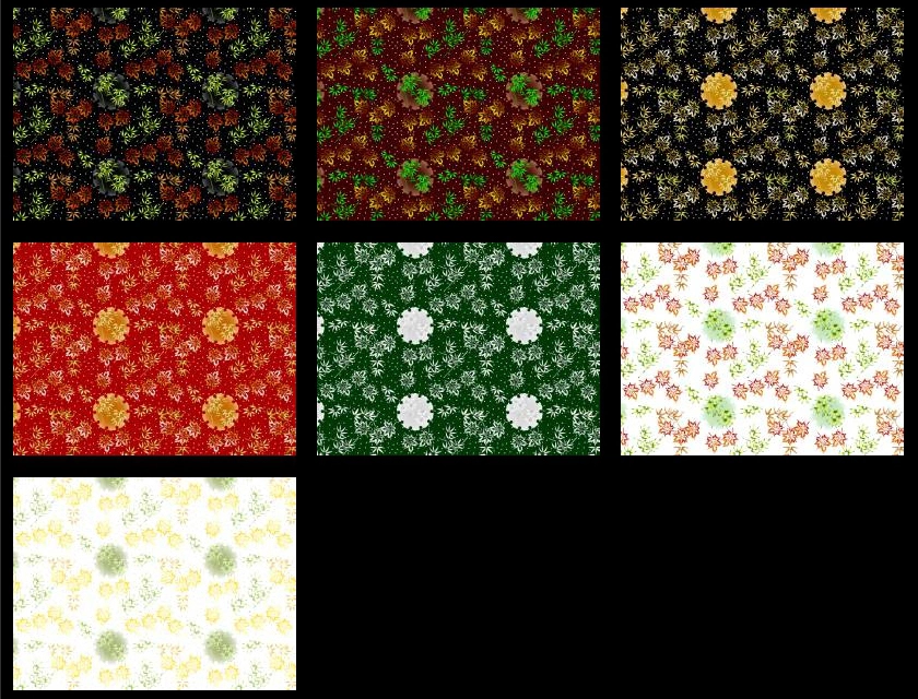 もみじと笹の葉柄模様の背景イラストとベクター