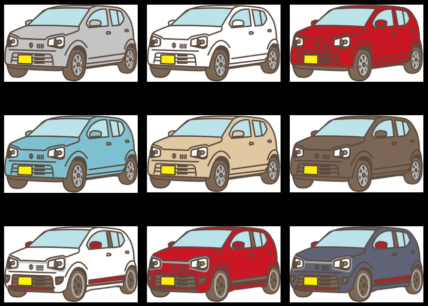 スズキ アルト HA36S型の軽自動車のイラストとベクター